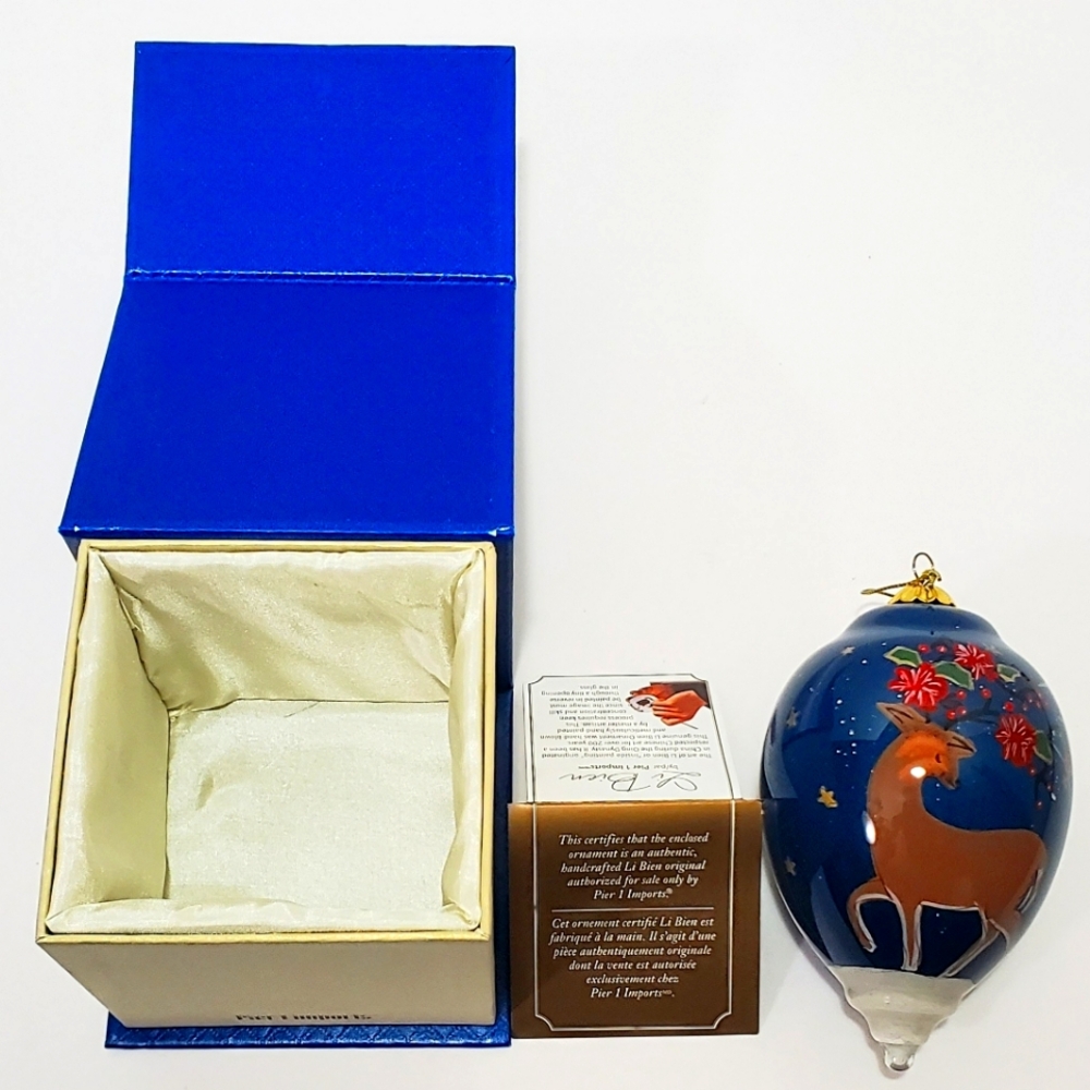 Pier 1 Li Bien Glass Christmas Ornament 2017 Hand-Painted Reindeer W/ Box
